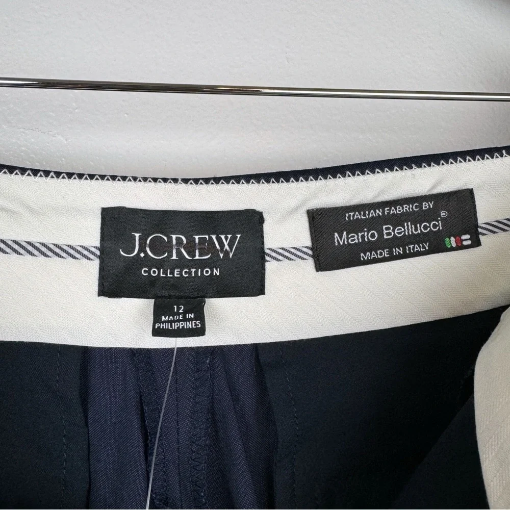 J. Crew Collection Side Tab Trouser Italian Linen Blend Navy Size 12/L NWT